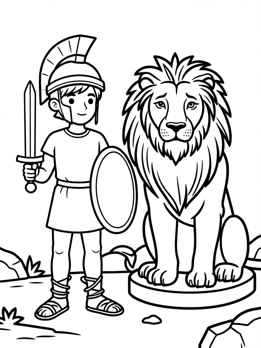 (Italy) A Roman gladiator and lion statue