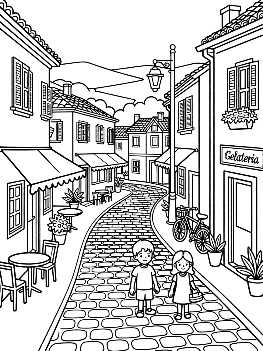 (Italy) A cobblestone street in an Italian village