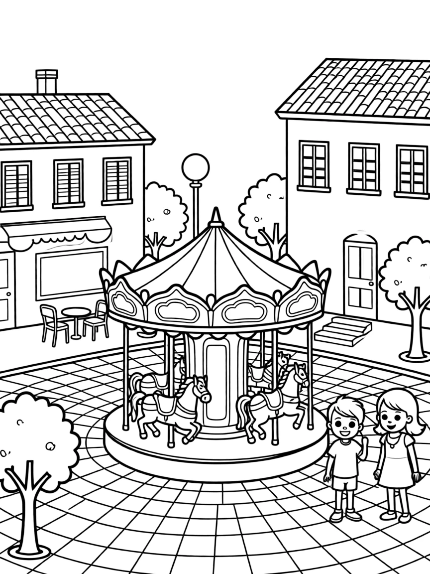 (Italy) A carousel in an Italian town square