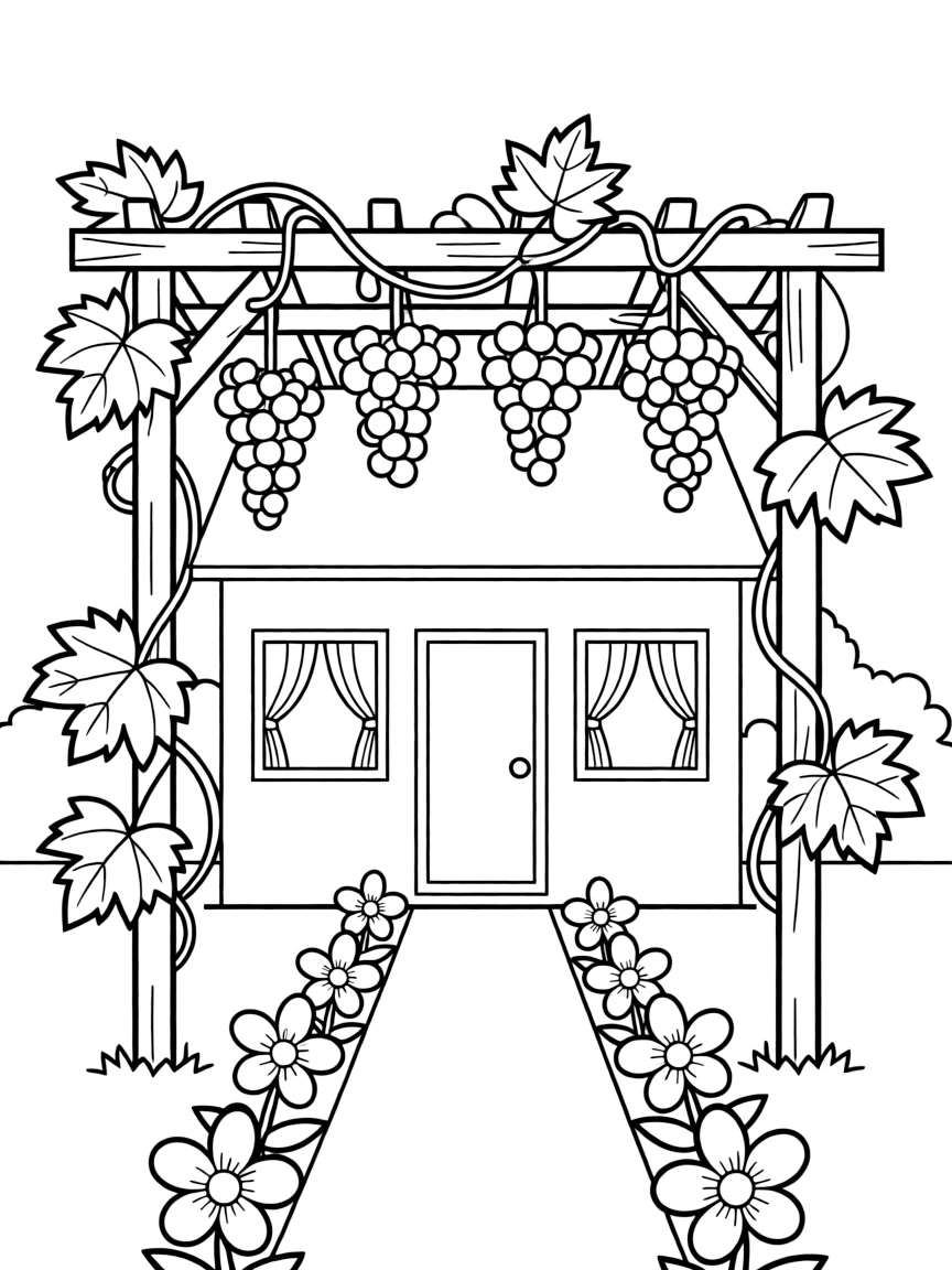 (Italy) A grapevine trellis in front of a house