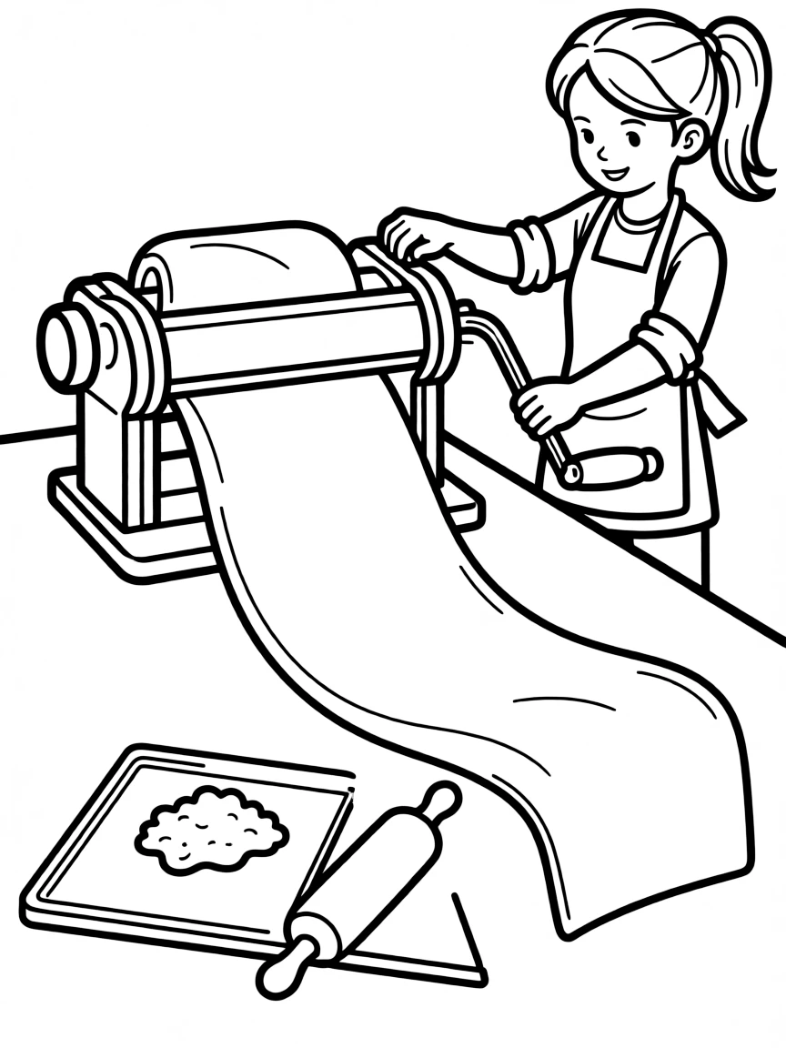 (Italy) A pasta-making machine rolling dough