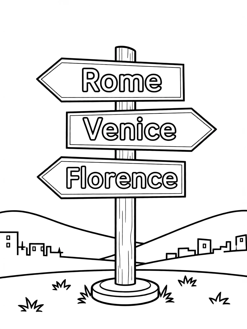 (Italy) A street sign pointing to famous Italian cities