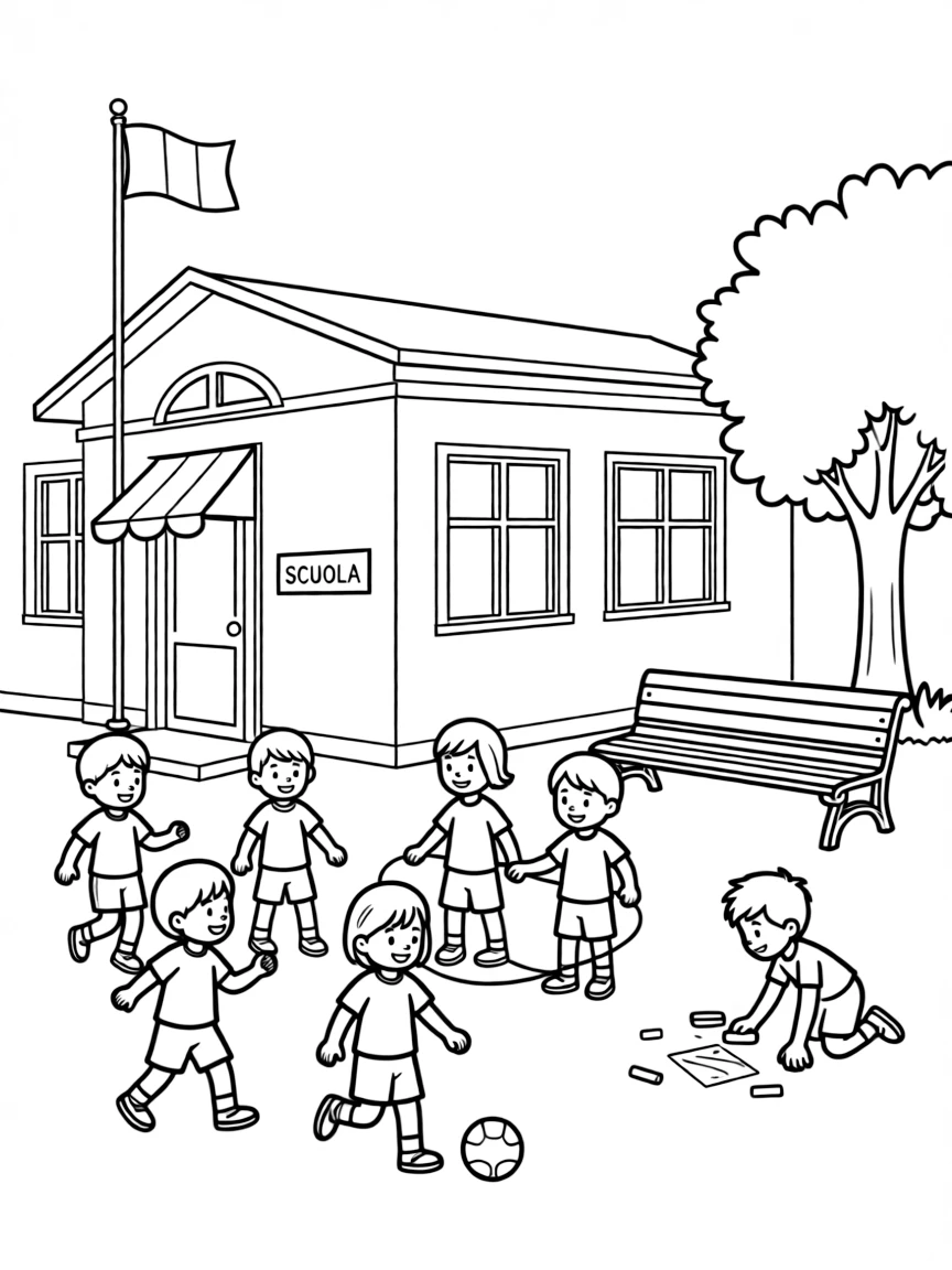 (Italy) An Italian school with kids playing outside