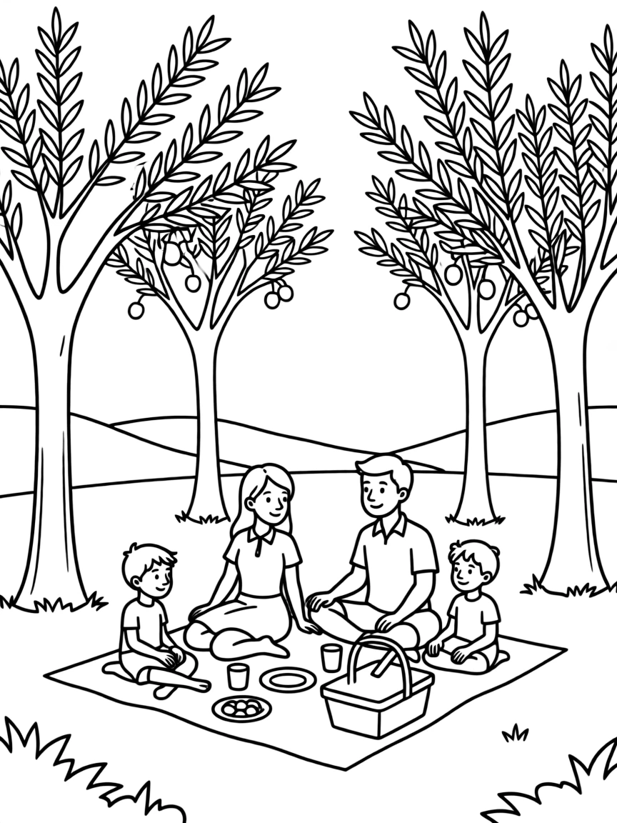 (Italy) A family picnic in an olive grove