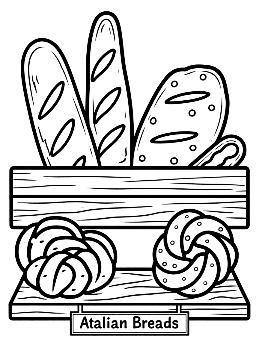 (Italy) A bakery shelf full of Italian breads