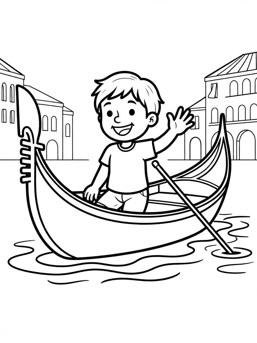 (Italy) A child waving from a gondola