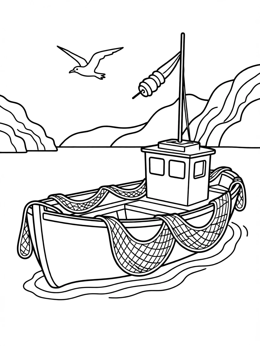 (Italy) A boat with fishing nets near the coast