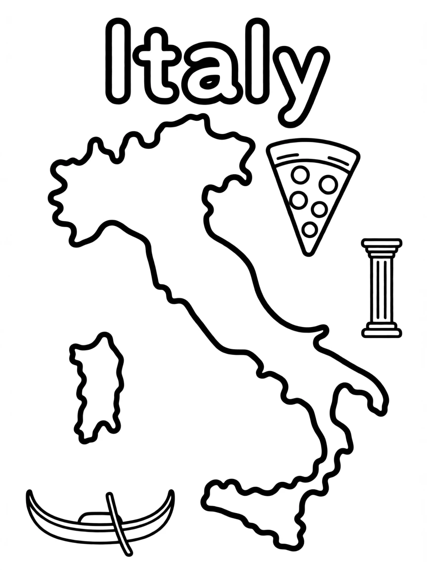 (Italy) A map showing the shape of Italy like a boot