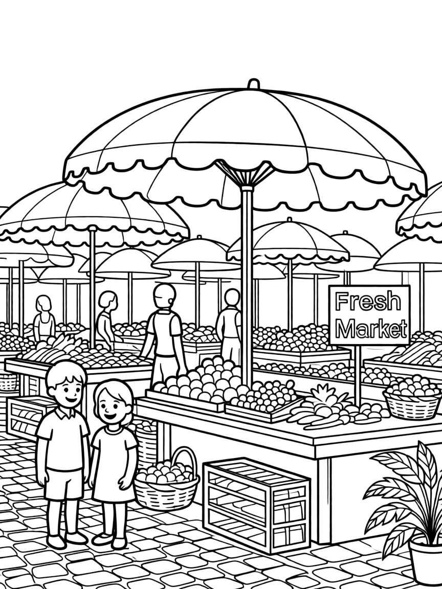 (Italy) A marketplace with colorful umbrellas