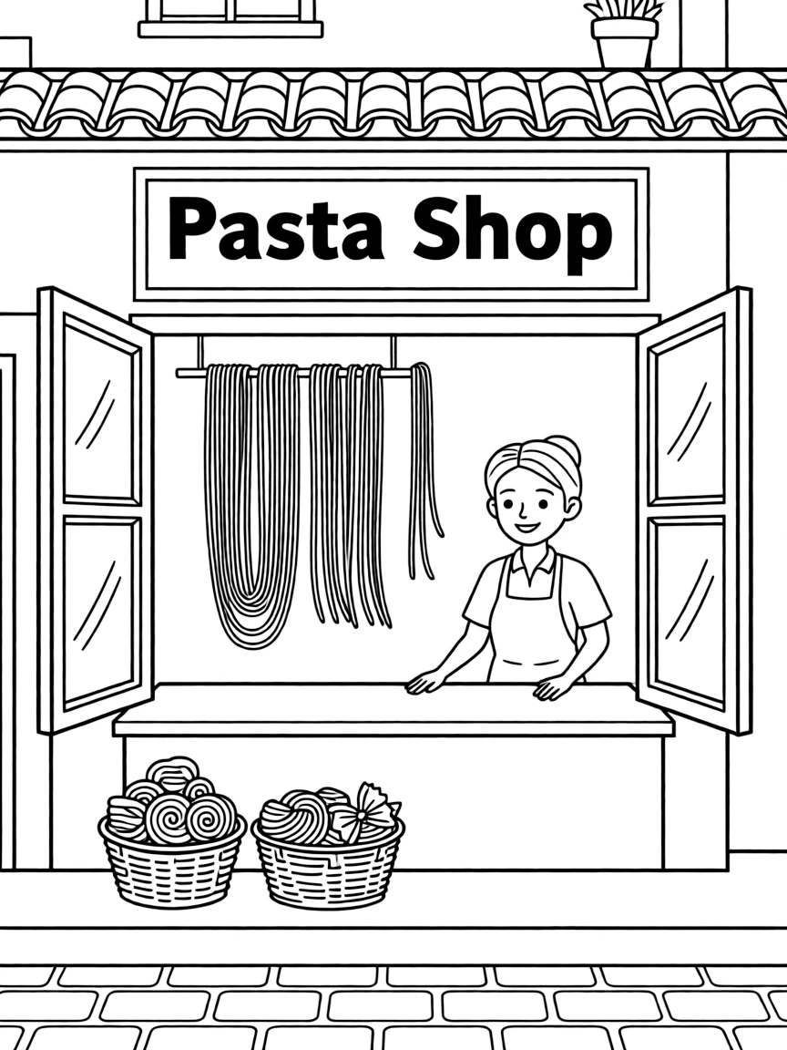 (Italy) A pasta shop with hanging noodles