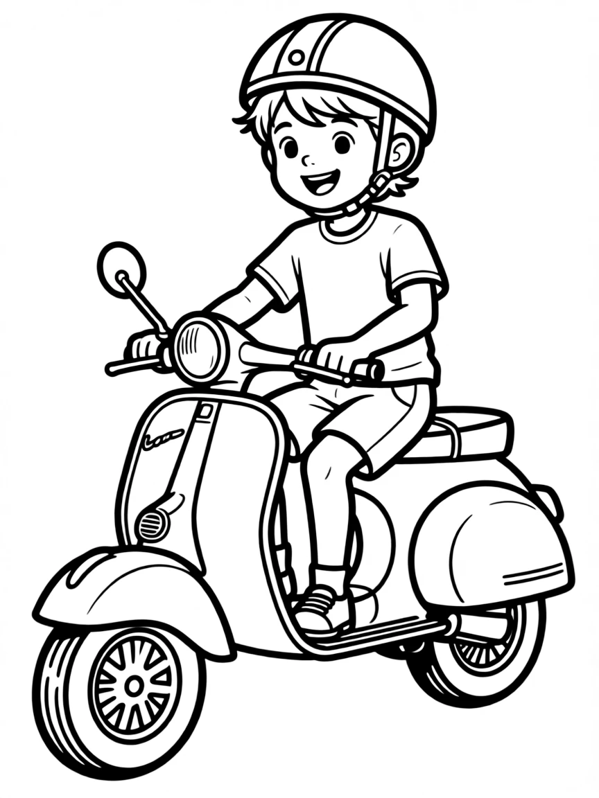 (Italy) A kid riding a Vespa scooter (with helmet)