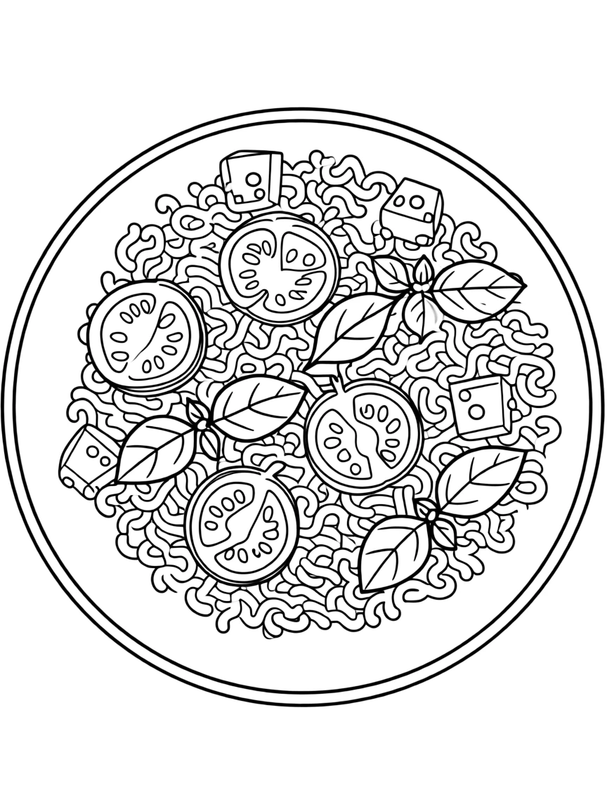 (Italy) A pasta plate with tomato, basil, and cheese
