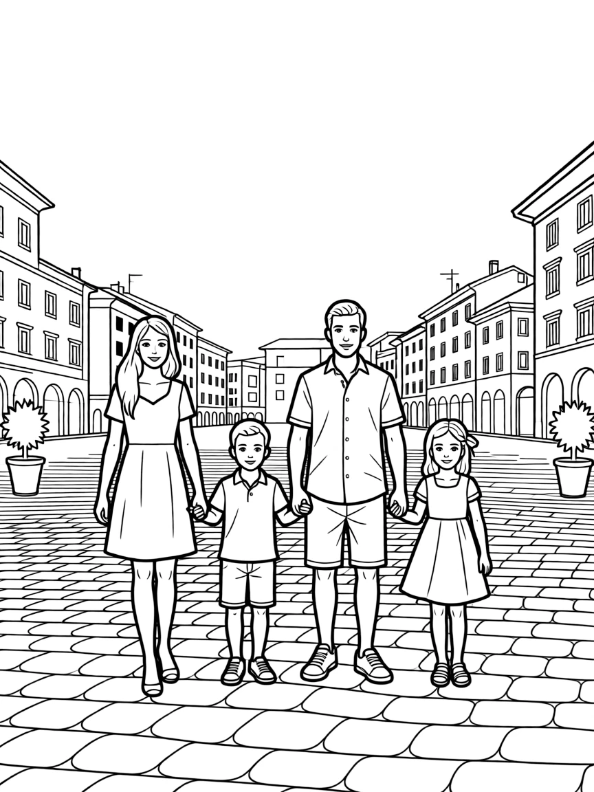 (Italy) A family walking in a piazza