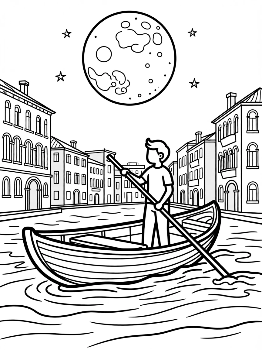 (Italy) A boat sailing in Venice under a moonlit sky