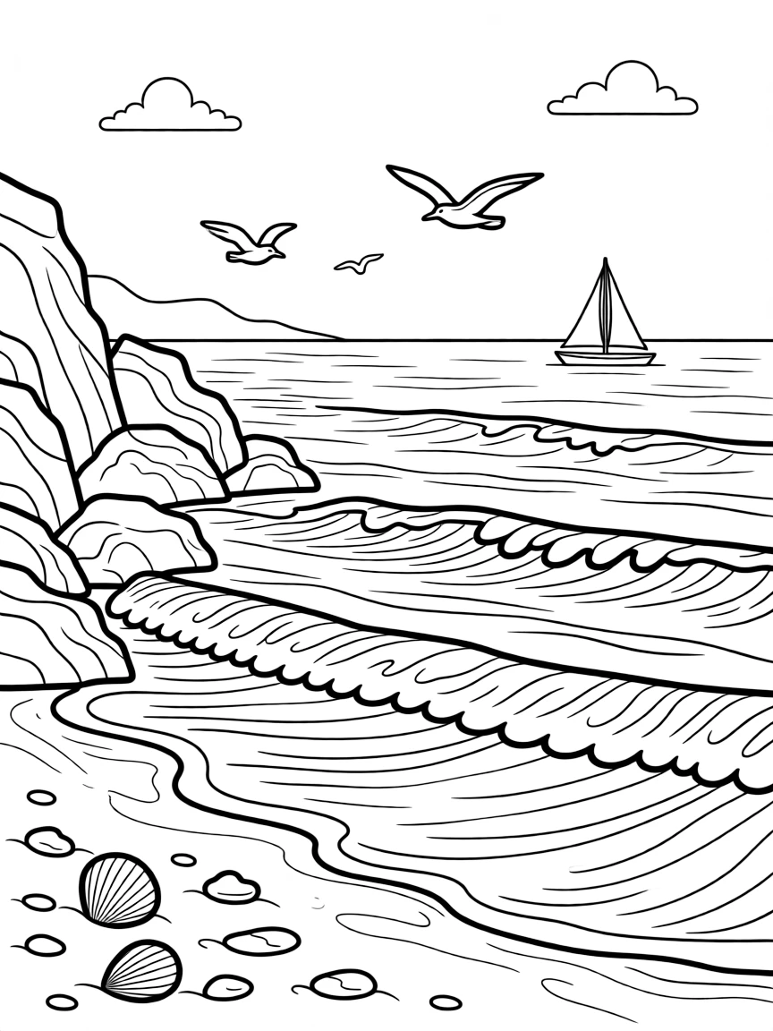 (Italy) A seaside view with waves crashing on rocks
