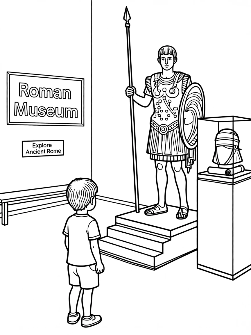 (Italy) A child exploring a Roman museum