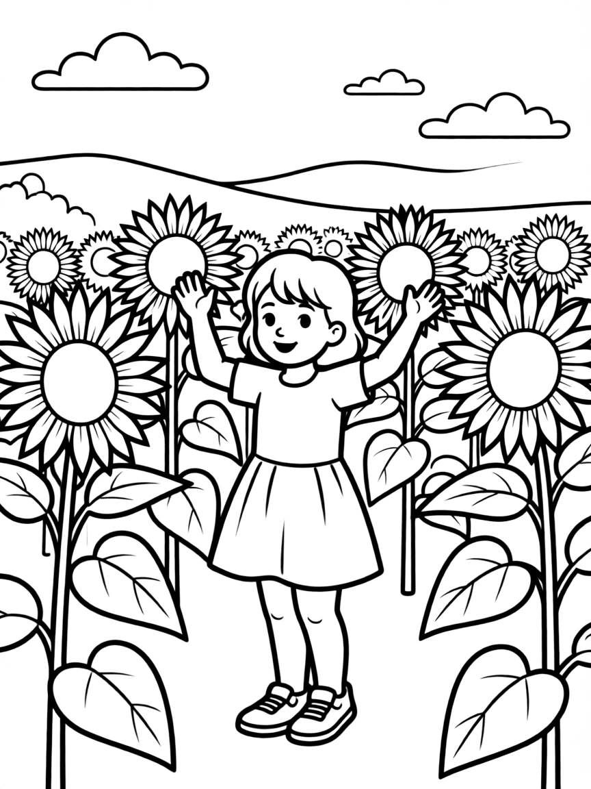 (Italy) A child playing in a sunflower field