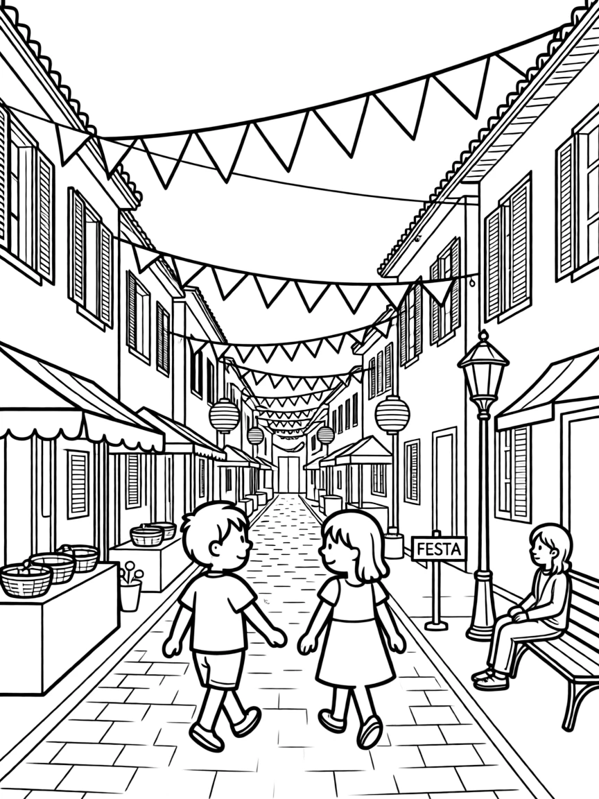 (Italy) A village street during a festival