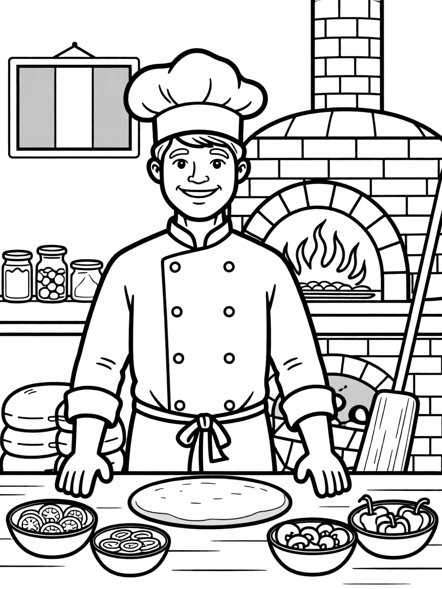 (Italy) A pizza chef smiling in his kitchen