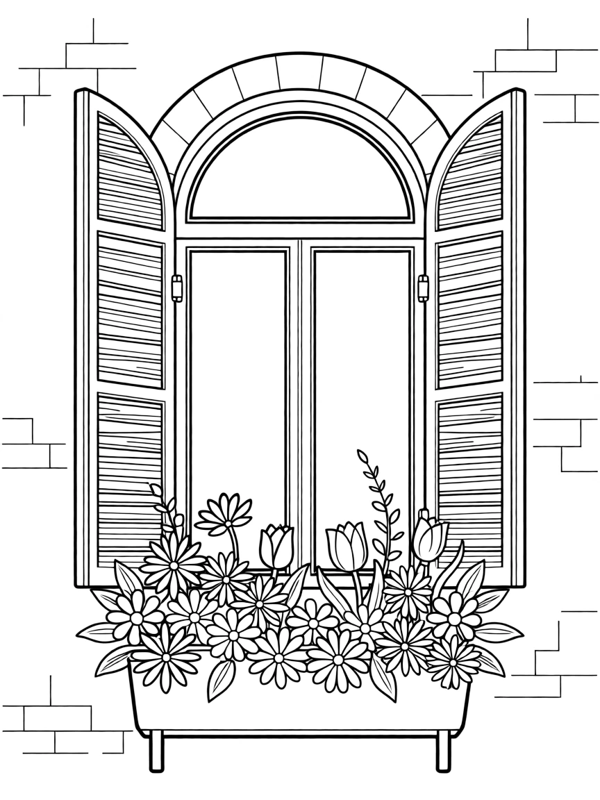 (Italy) A window box with flowers in a Venetian home