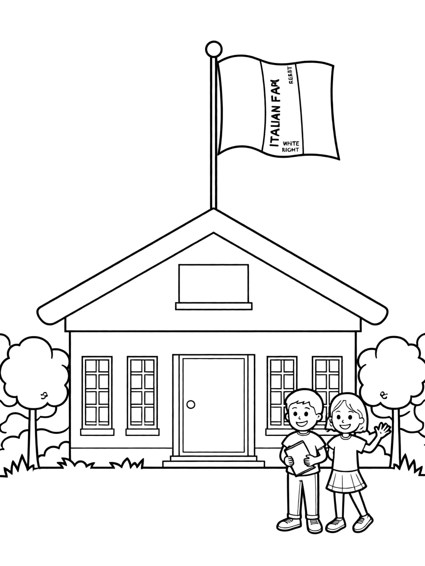 (Italy) A flag of Italy on a school building