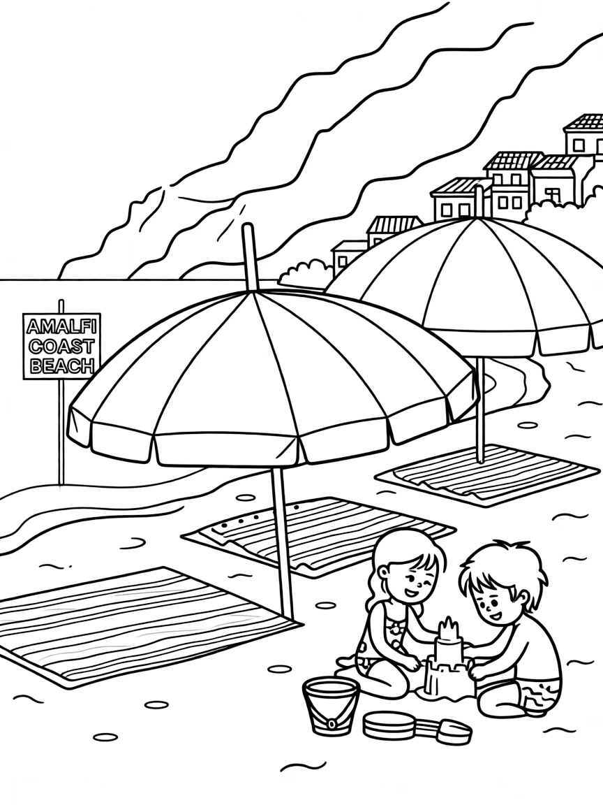 (Italy) A beach with umbrellas on the Amalfi Coast