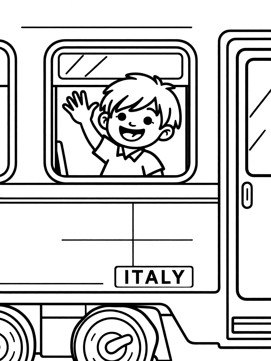 (Italy) A child waving from a train window
