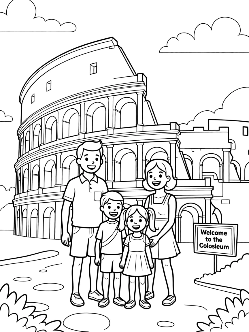 (Italy) A family visiting the Colosseum