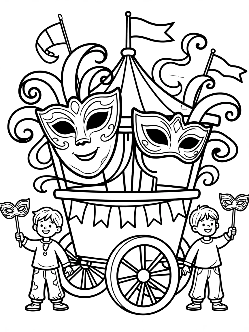 (Italy) A carnival float with masks and ribbons