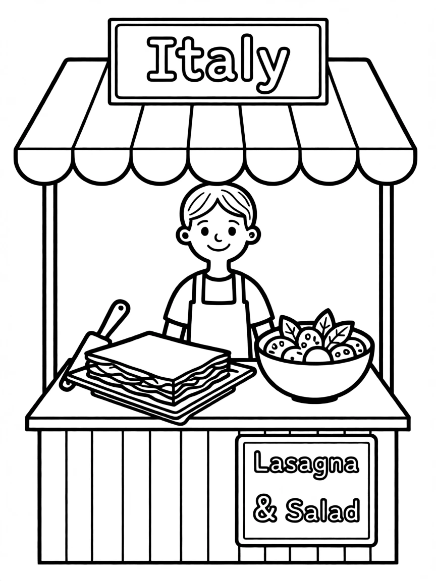 (Italy) A food stall with lasagna and salad