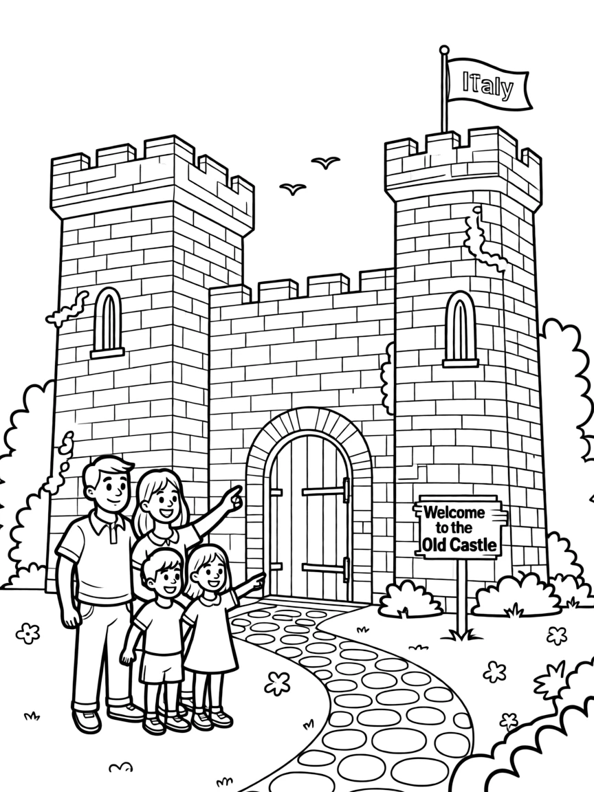 (Italy) A family touring an old castle