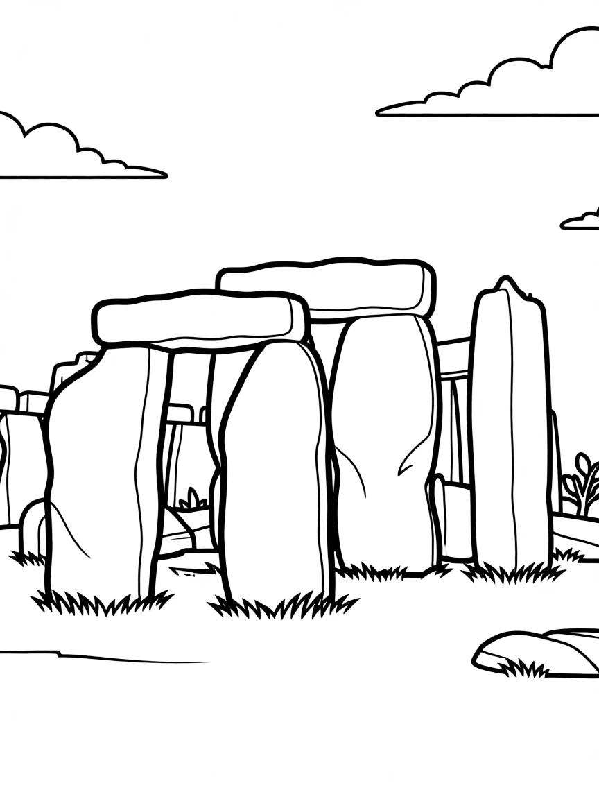 (UK, United Kingdom) Stonehenge stone circle with large trilithons against sky