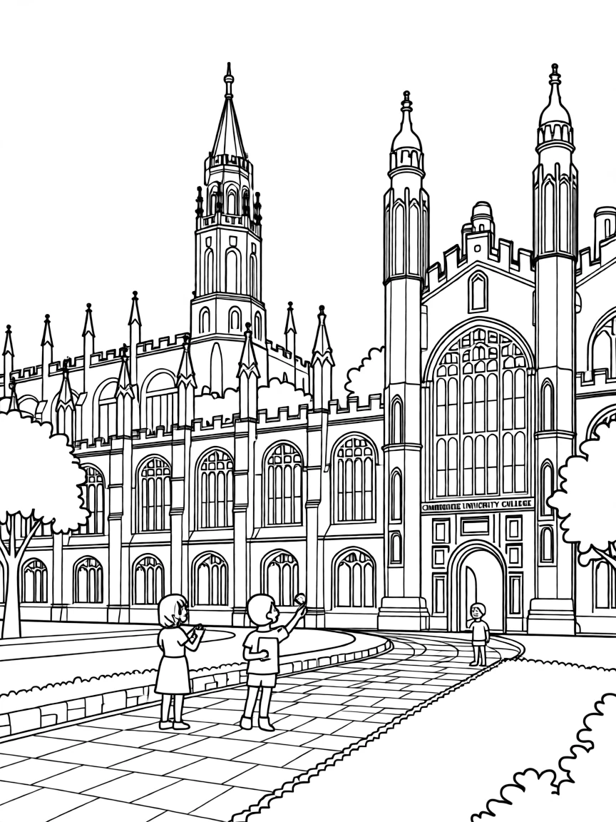 (UK, United Kingdom) Cambridge University colleges with spires and courtyards