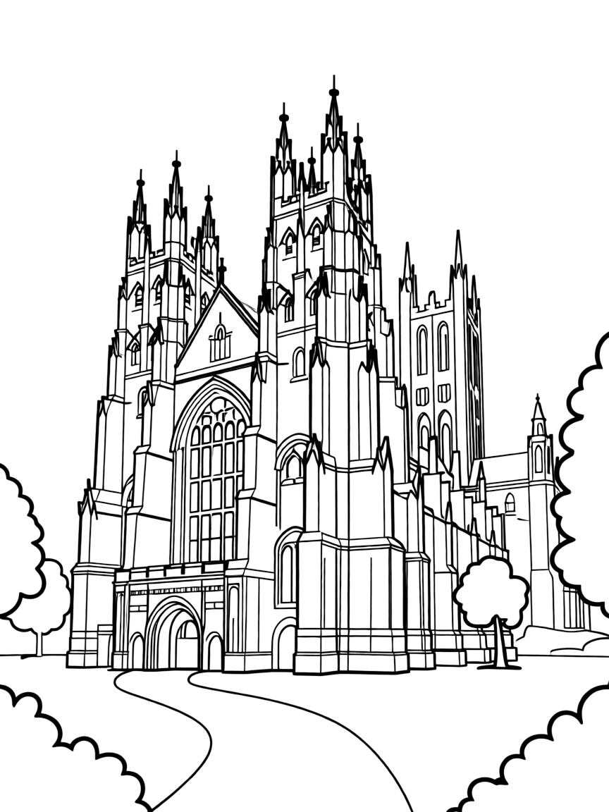 (UK, United Kingdom) Canterbury Cathedral with tall bell towers and Gothic windows