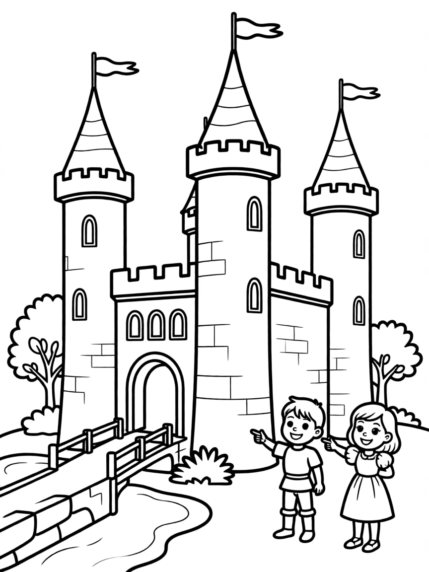 (UK, United Kingdom) Warwick Castle with medieval towers and battlements