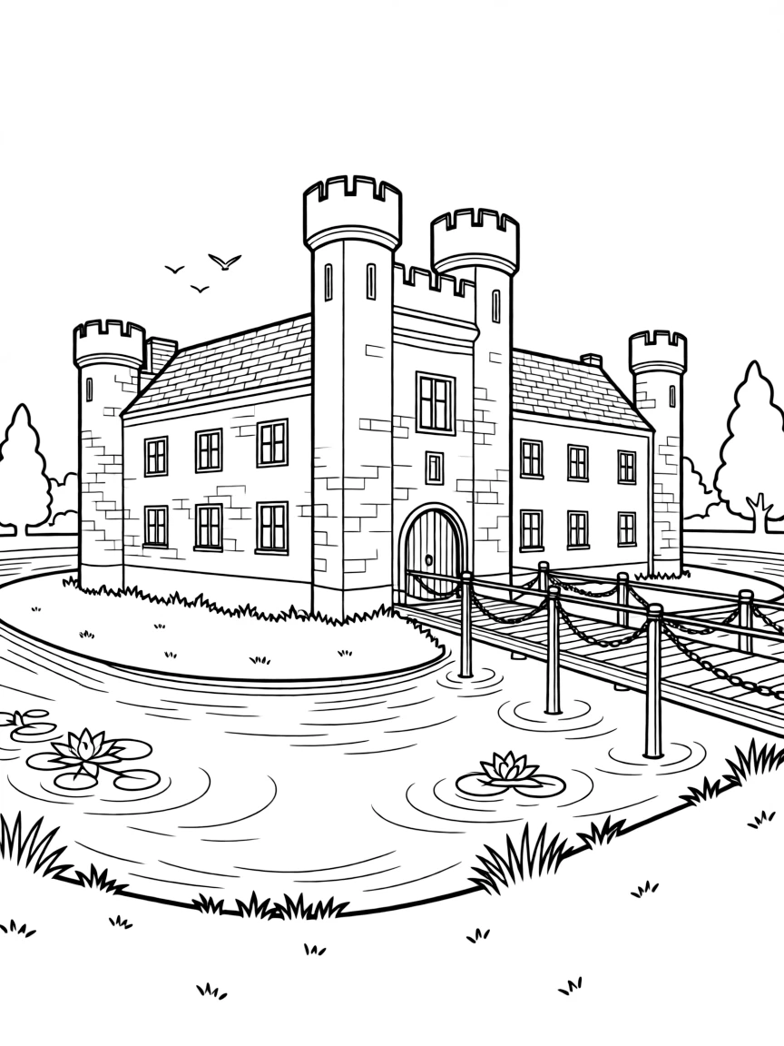 (UK, United Kingdom) Leeds Castle surrounded by moat and water