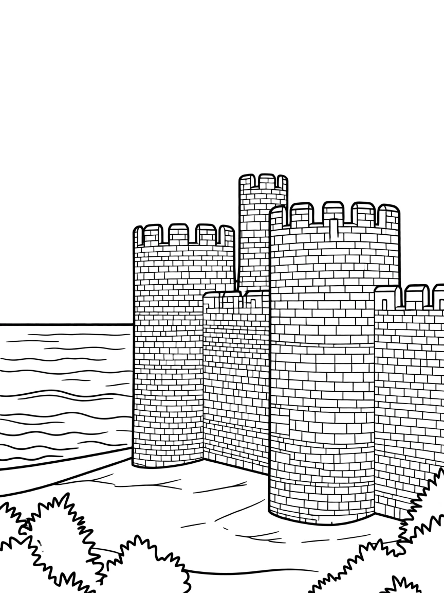 (UK, United Kingdom) Conwy Castle walls and round towers by the sea