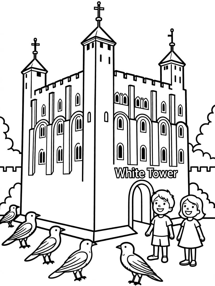 (UK, United Kingdom) Tower of London with White Tower and ravens
