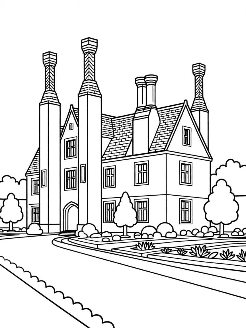 (UK, United Kingdom) Hampton Court Palace with Tudor chimneys and gardens