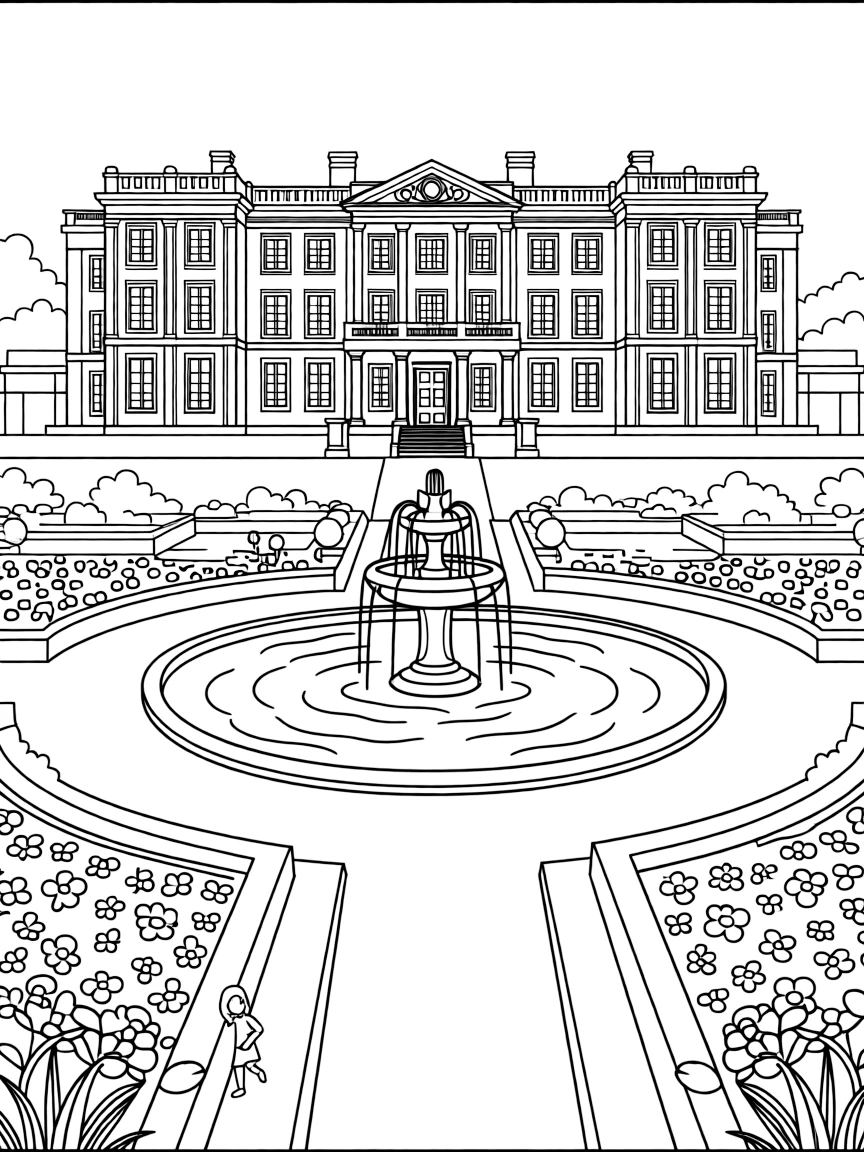 (UK, United Kingdom) Chatsworth House with fountain and formal gardens
