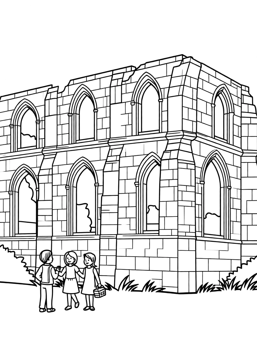 (UK, United Kingdom) Fountains Abbey ruins with arched windows
