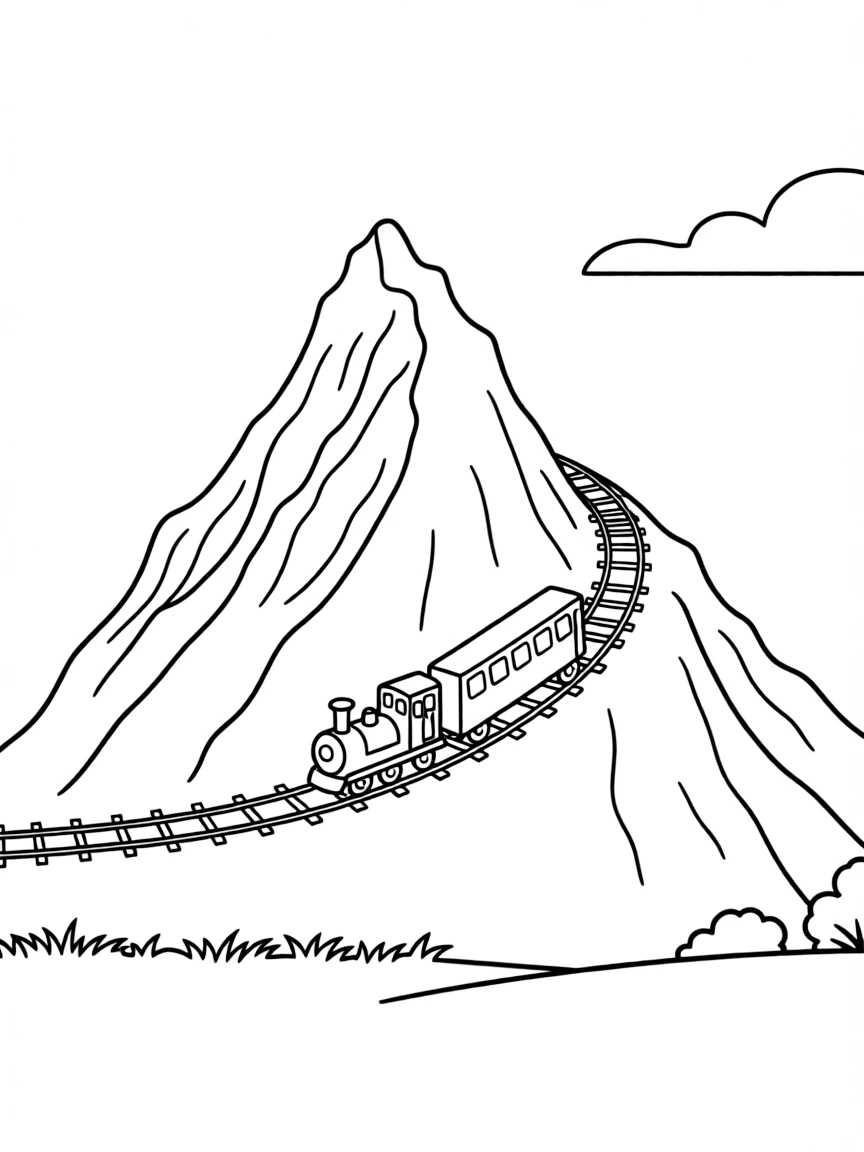 (UK, United Kingdom) Snowdon mountain peak with railway track