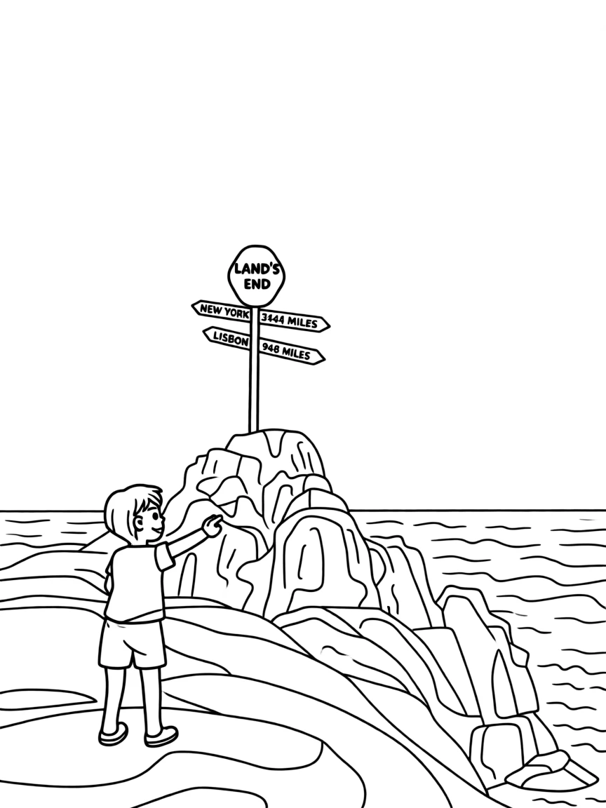 (UK, United Kingdom) Land's End rocky outcrop and signpost