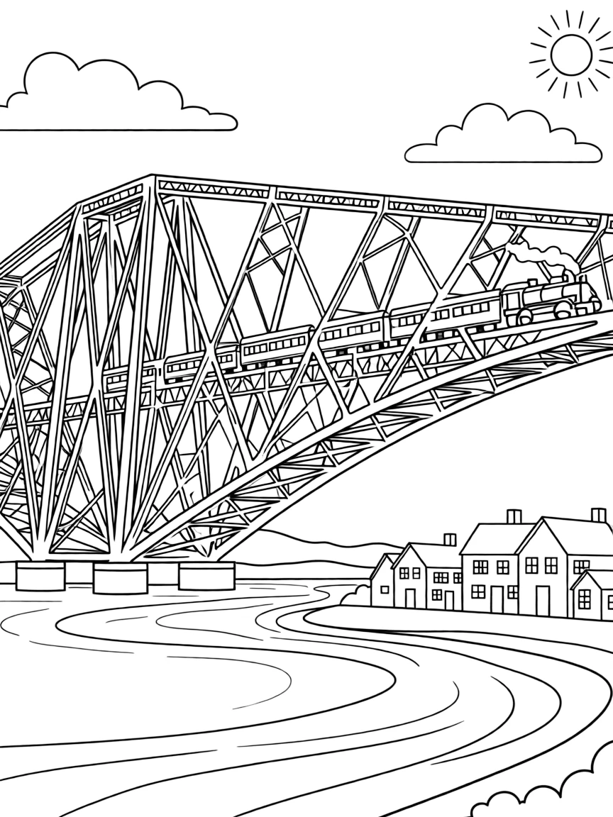 (UK, United Kingdom) Forth Bridge railway bridge with red steel