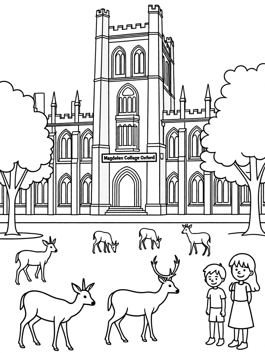 (UK, United Kingdom) Magdalen College Oxford with deer park