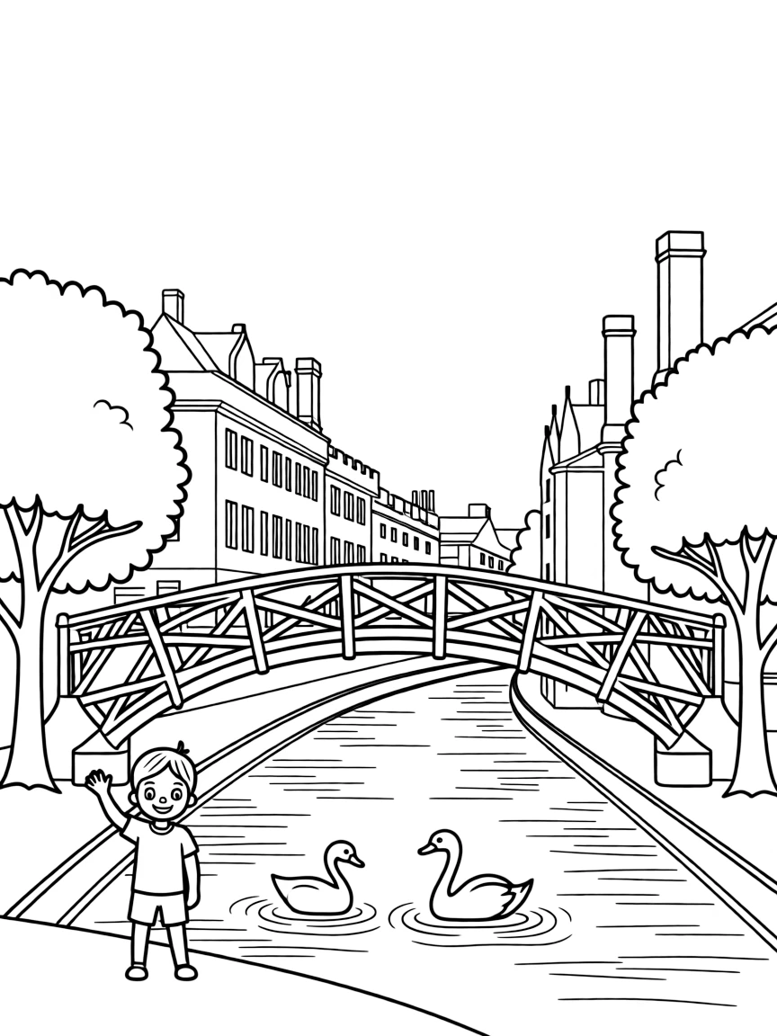 (UK, United Kingdom) Queens' College Cambridge with Mathematical Bridge