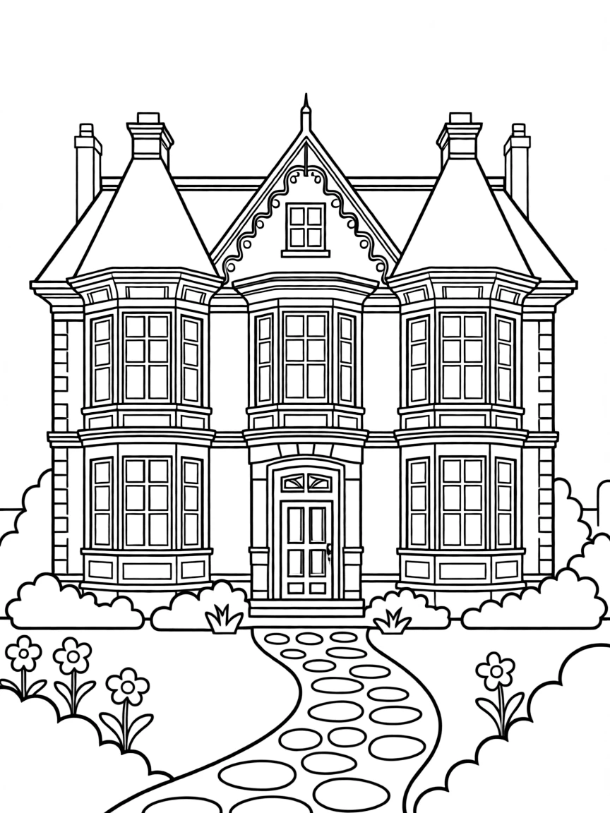 (UK, United Kingdom) Victorian mansion with bay windows
