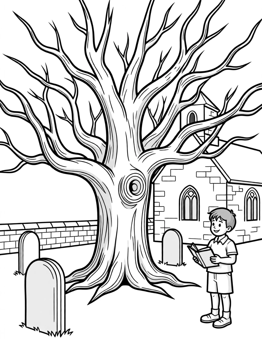 (UK, United Kingdom) Churchyard with ancient yew tree