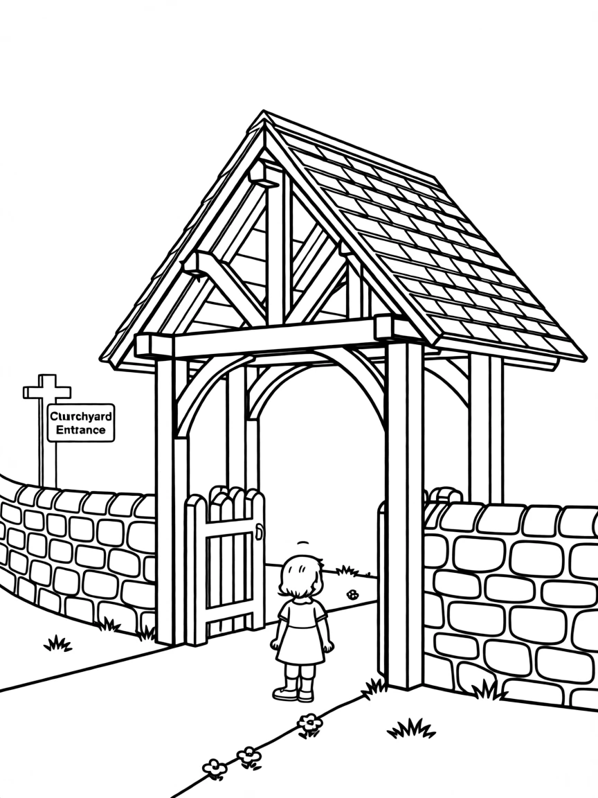(UK, United Kingdom) Lych gate entrance to churchyard