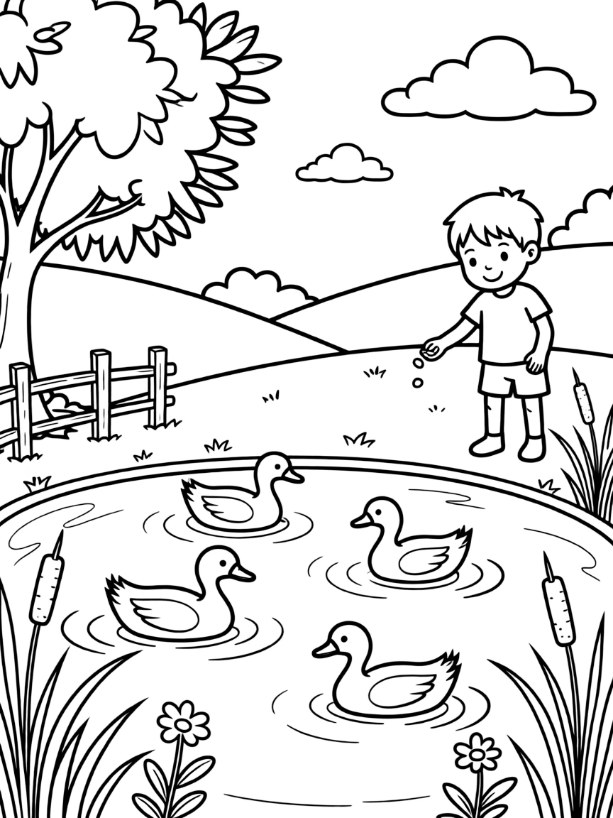 (UK, United Kingdom) Village pond with ducks